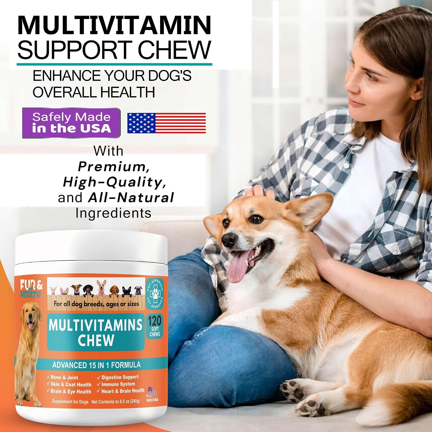 Fur & Health Multivitamin Soft Chews for Dogs | Daily Wellness Support with Essential Vitamins