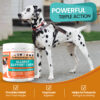 Dalmatian dog with Allergy Support Chew supplement for dogs by Fur & Health; highlights include relief from allergies, improved digestion, and reduced itching.