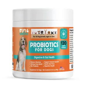 Fur & Health Probiotics for Dogs – Digestive and Gut Health Supplement with 120 Soft Chews for All Dog Breeds