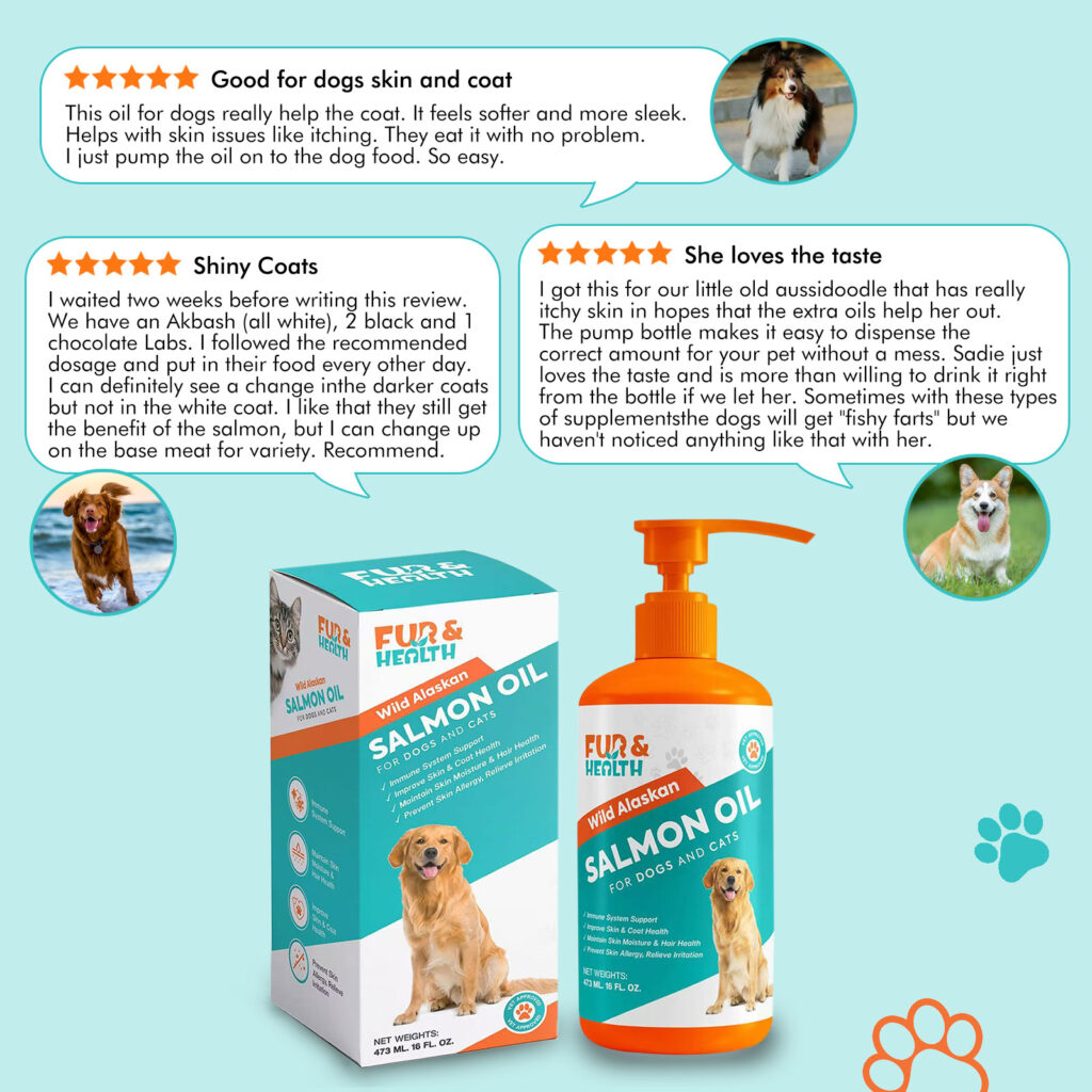 About the Fur&Health Wild Alaskan Salmon Oil Close-up of a verified customer’s testimonial for premium fish oil. 